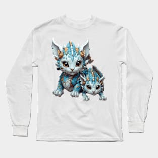 Dragon cat family in their flowery cave Long Sleeve T-Shirt